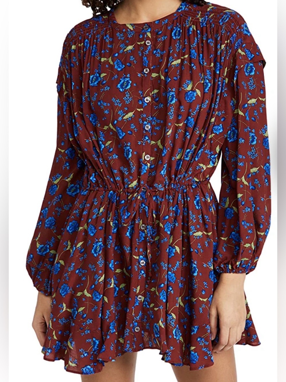 Free People Flower Fields Mini Dress Burgundy Blue‎ Floral Medium